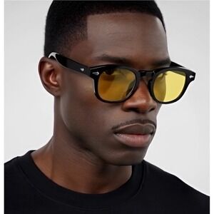 Sunglasses Men Women Black Frame Orange Tinted Lens Fashion UV400 Protection New